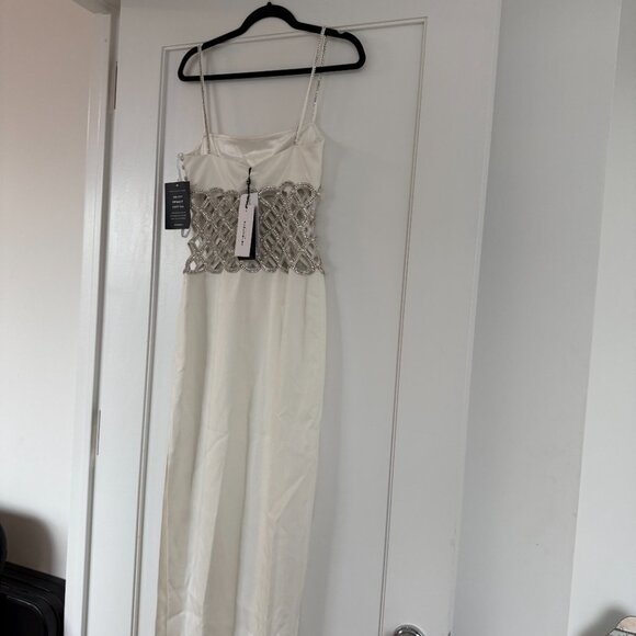 NWT Retrofête Solene Maxi Dress Crystal & Pearl Embellished Cut-Out Square Neck - Picture 10 of 11
